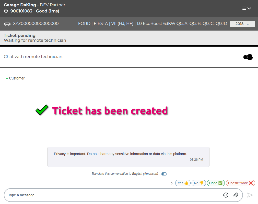 Ticket created