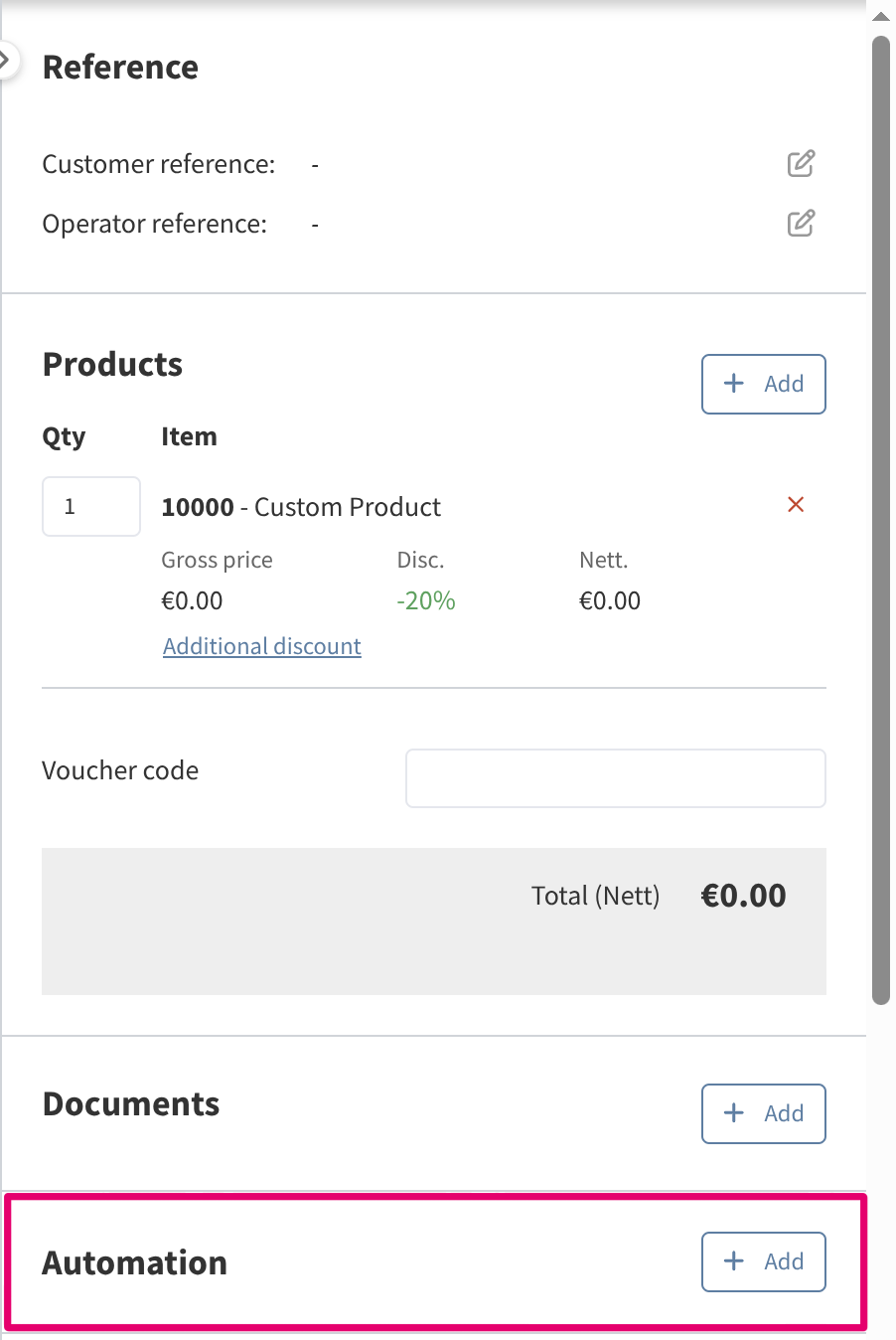 Automation section in sidebar